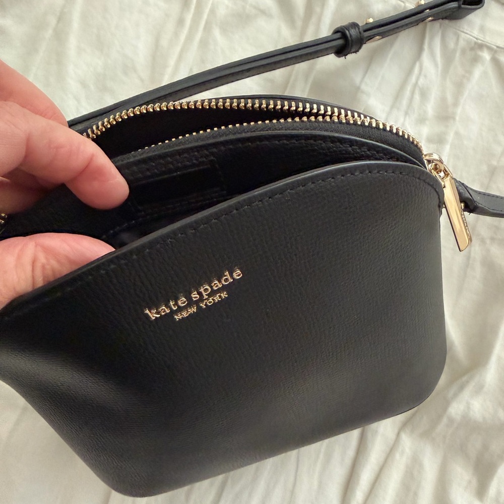 kate spade Black Leather Dome Crossbody with Gold Accents